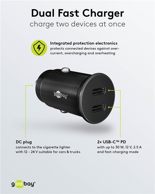 (30W) Dual USB C Auto KFZ Ladegerät Schnellladegerät für Zigarettenanzünder Power Delivery (59705) - Schwarz