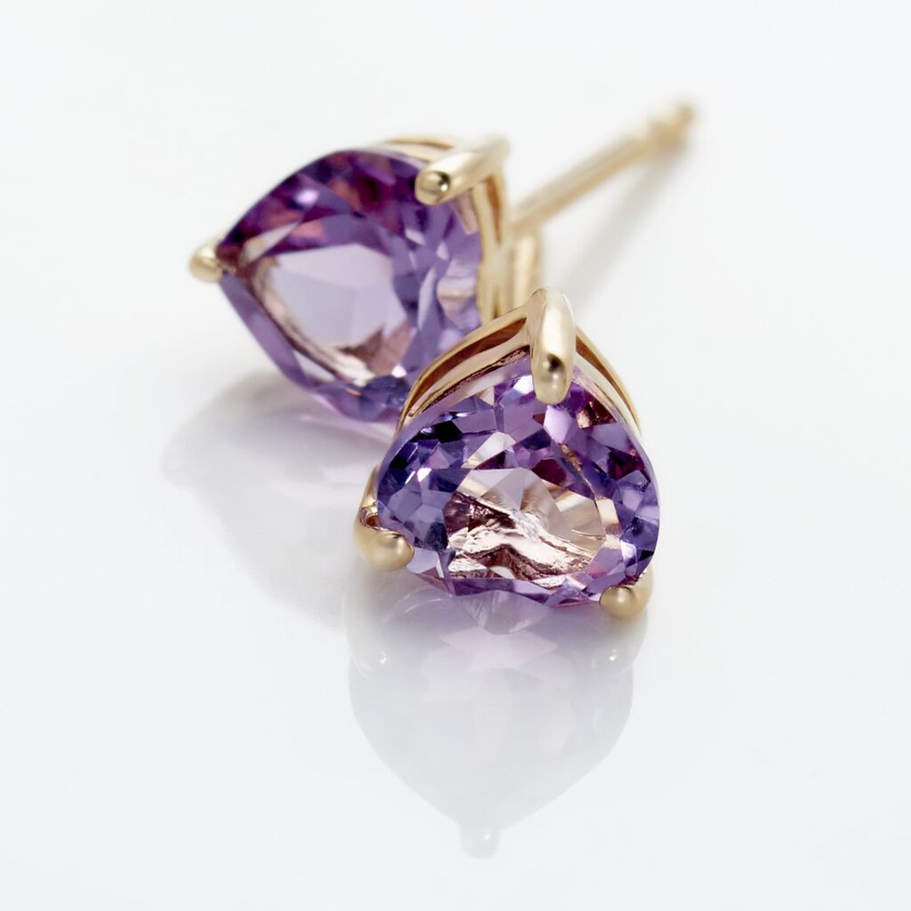Boucles D'oreilles Puces Salona Or Jaune Amethyste Violet