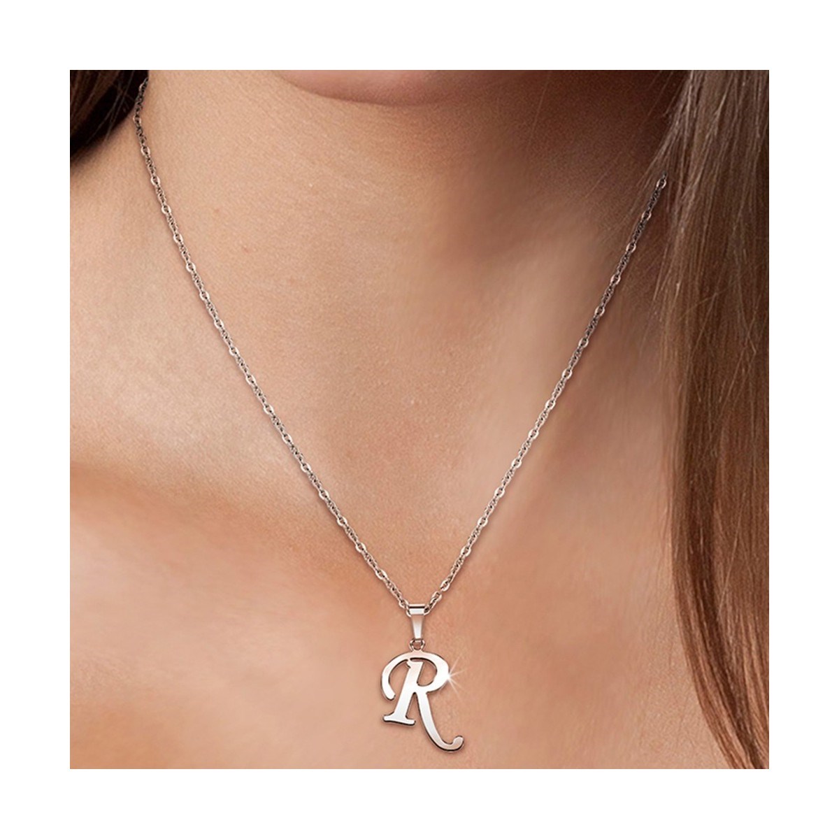 Collier alphabet lettre R en acier inoxydable par SC Bohème
