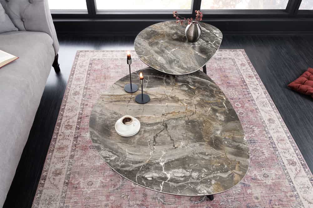 Moderner Couchtisch MARVELOUS 70cm taupe Marmor Keramik made in Italy