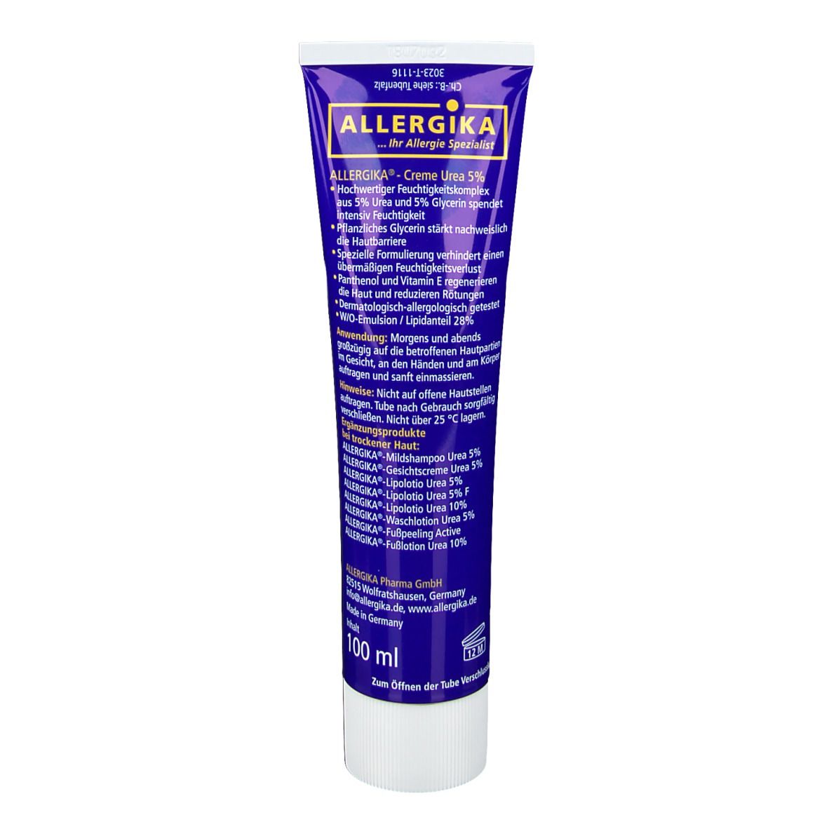 ALLERGIKA® Creme Urea 5% - Medizinische Spezialpflege zur Vorbeugung von Juckreiz und Schuppung, zur lokalen Intensivpflege an Händen, Ellbogen und Beinen