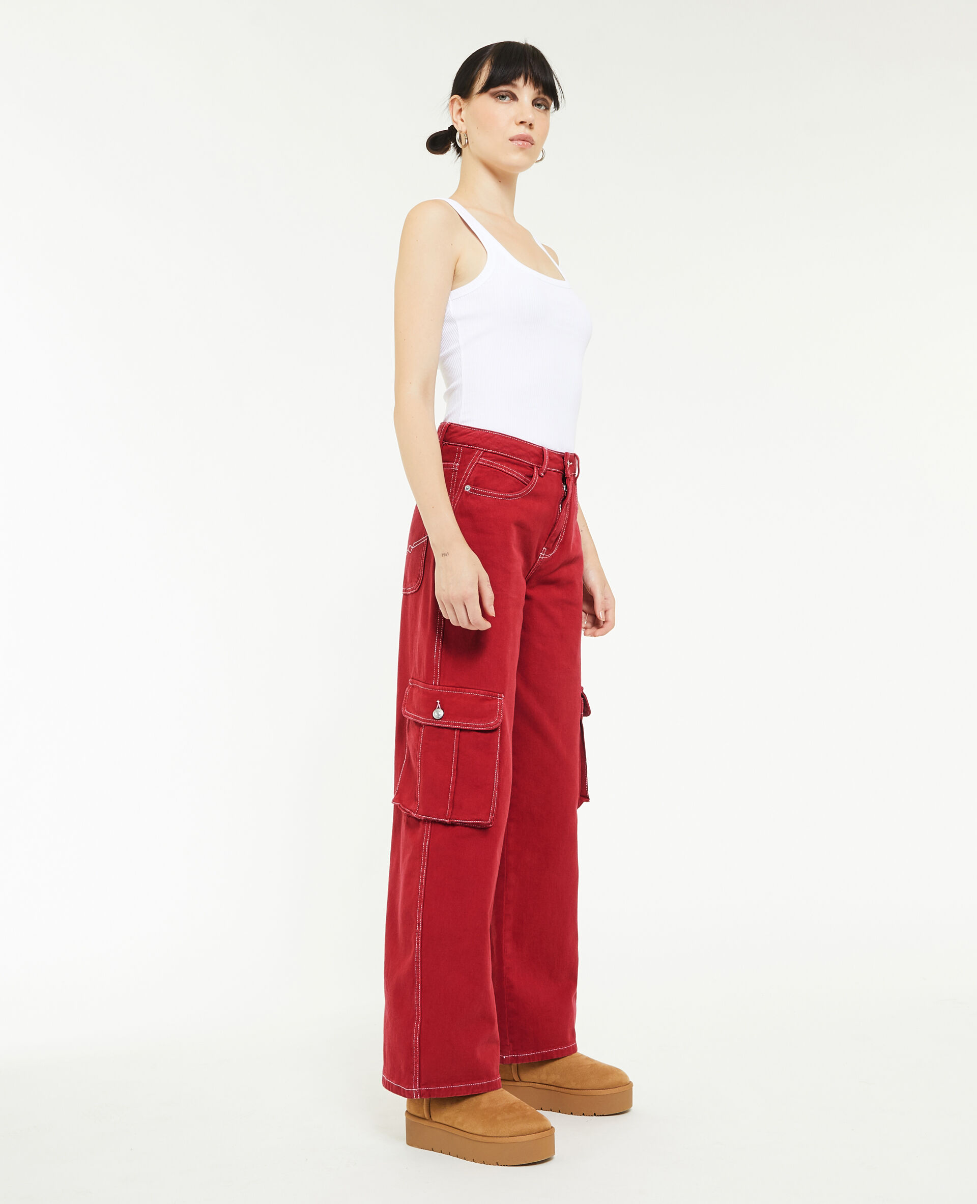 Pantalon cargo droit - Rouge