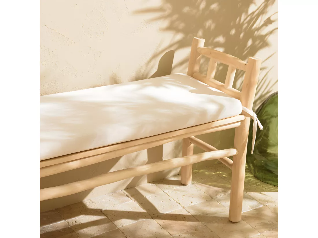 WILL - Banc en branches de teck naturel coussin blanc