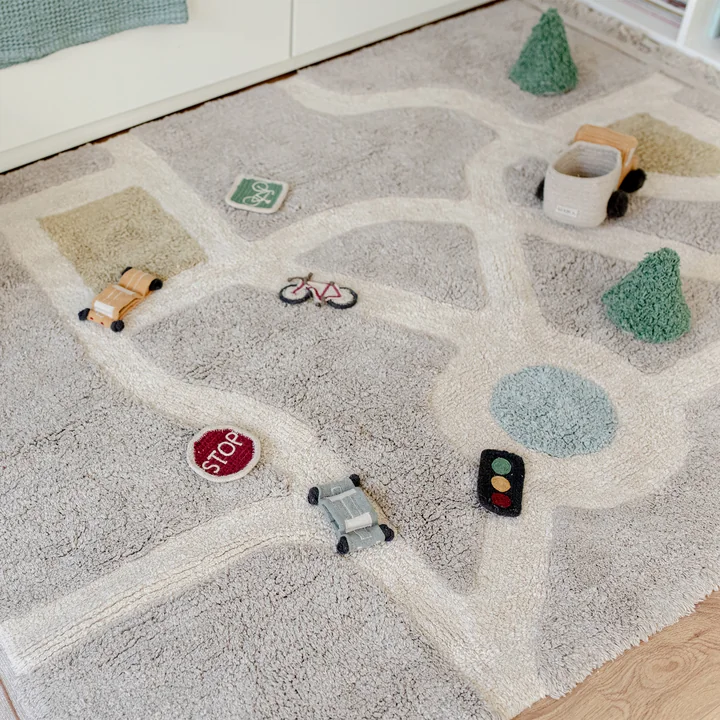 Lorena Canals - Eco-City Spielteppich mit Spielzubehör, 120 x 170 cm, grau