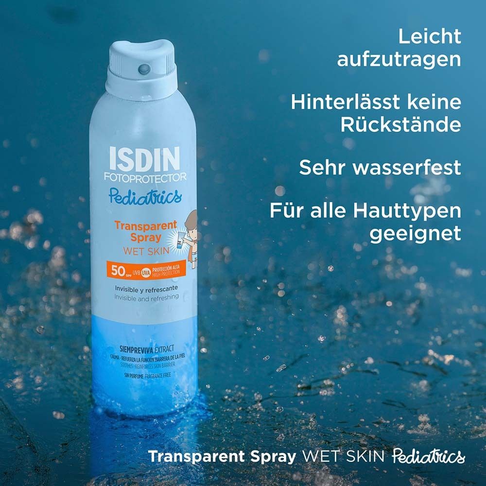 ISDIN Fotoprotector Pediatrics Transparent wasserfestes Sonnenschutzpray für Kinder WET SKIN LSF50