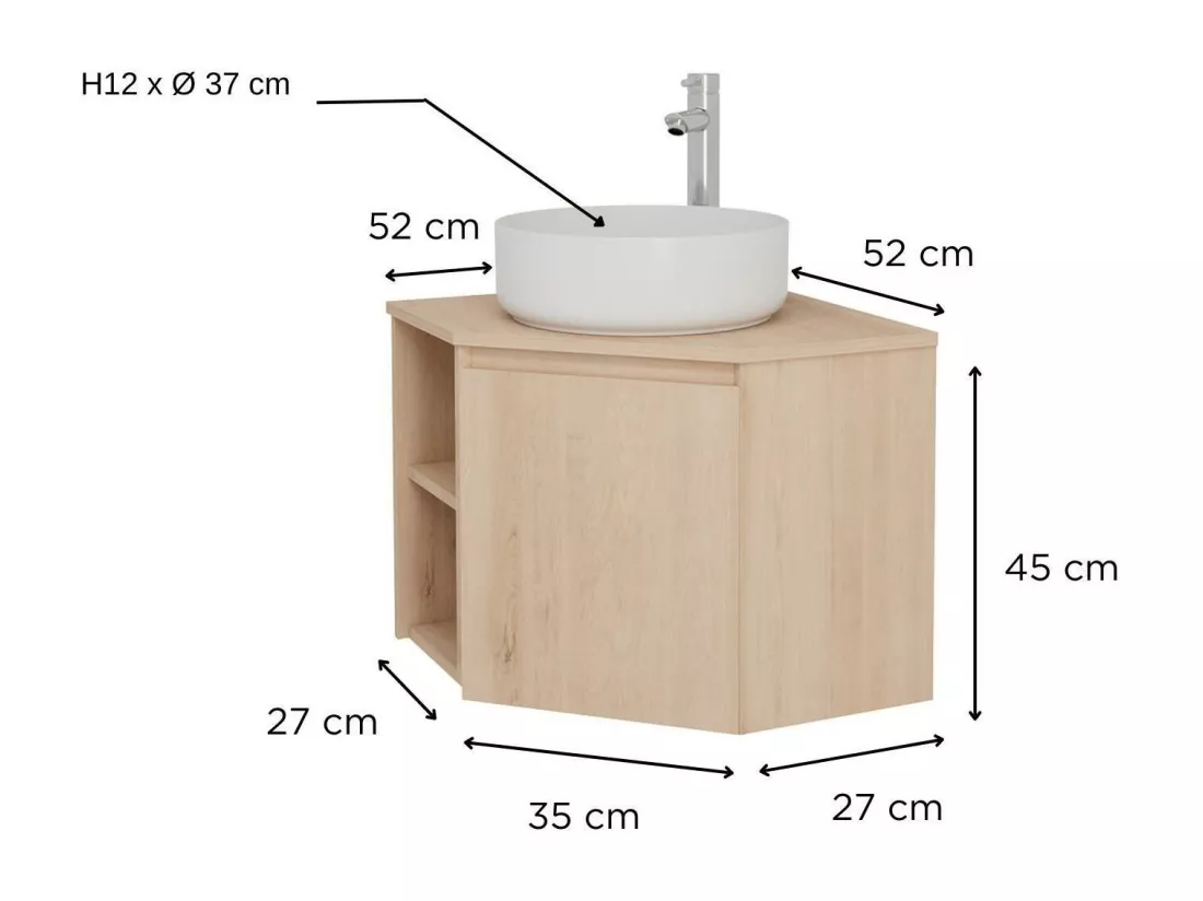 Ensemble meuble sous vasque d'angle + vasque DIEGO blanche