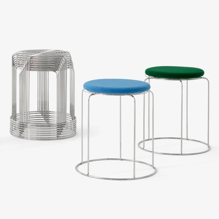 &Tradition - Wire Hocker mit Sitzauflage VP11, Edelstahl / blau (Kvadrat Hallingdal 723)