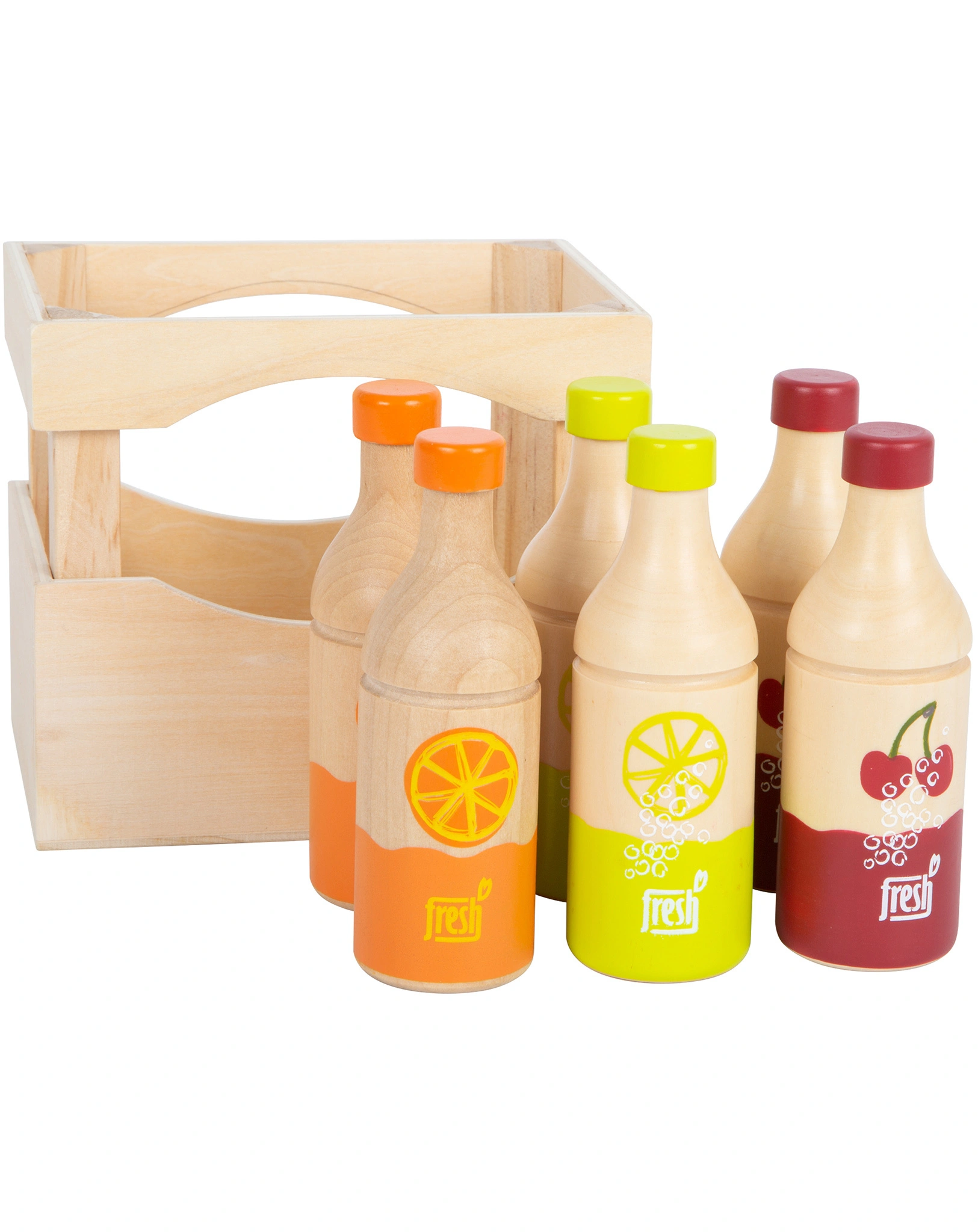Kaufladen-Zubehör FRESH - FLASCHENKISTE 7-teilig aus Holz