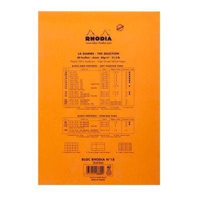 Rhodia - Bloc notes N°18 - A4 - 160 pages - ligné avec marge - 80g