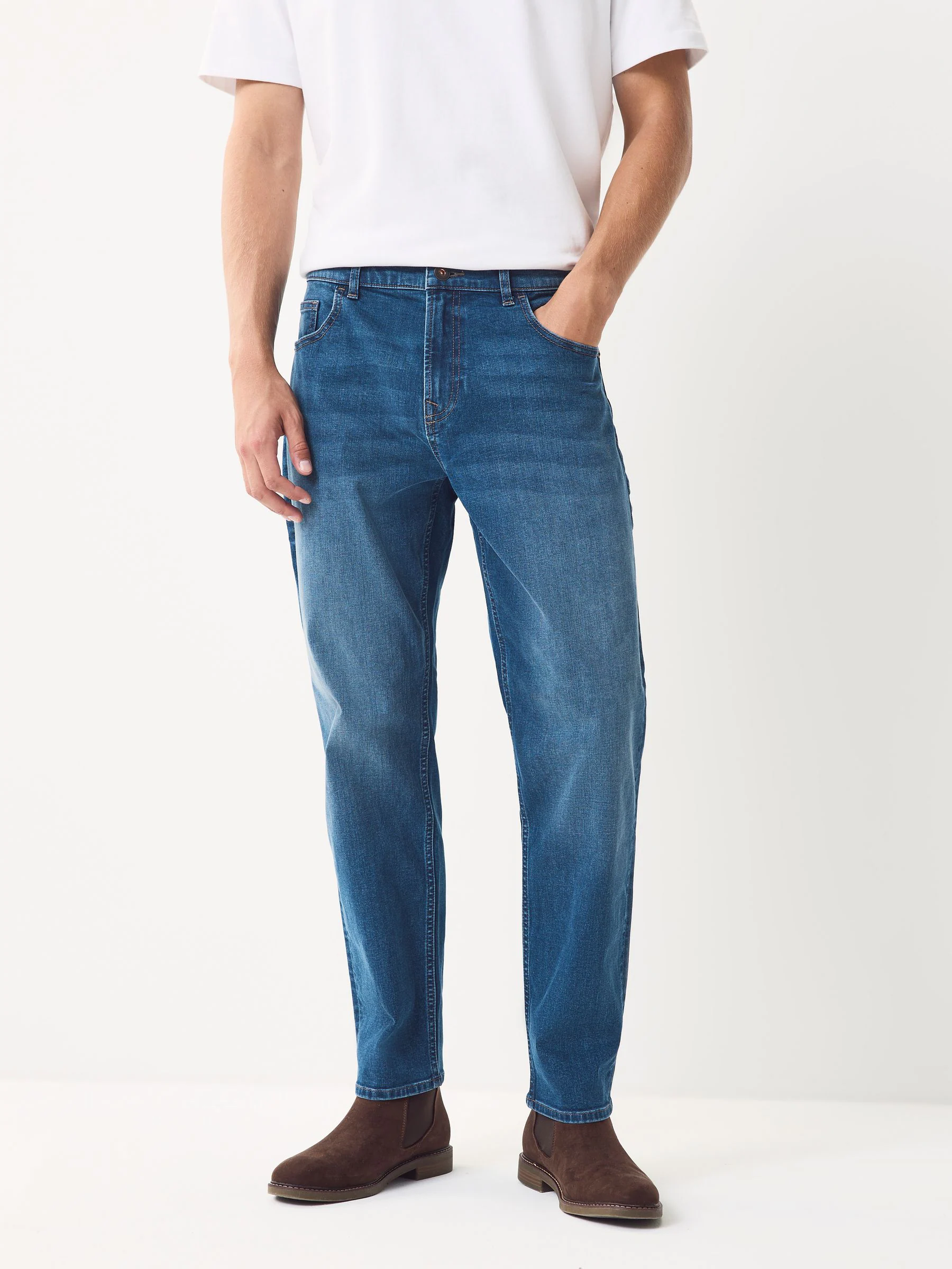 Blauw - Klassieke stretchjeans met standaard taps toelopende pasvorm