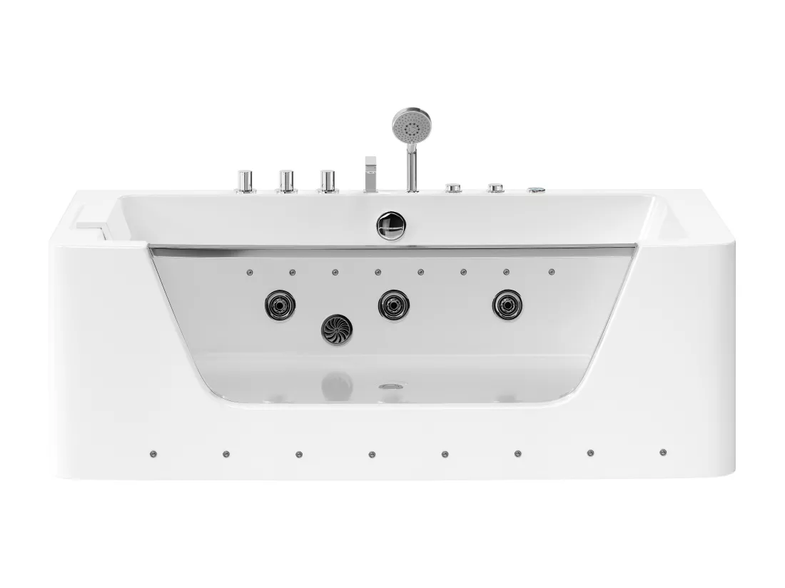 Baignoire balnéo vitrée semi-îlot à leds DYONA - 1 place - 260L - 170*85*58cm - Blanche