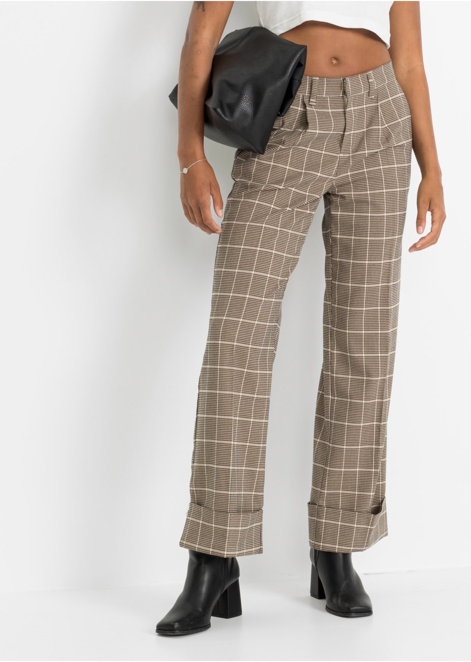 Pantalon tailoring avec motif pied-de-poule et jambes larges