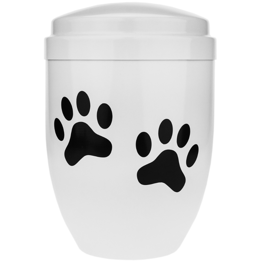 Urna para cinzas de cremação, lembrança funerária, recipiente de metal branco, 160x225 mm, design com pegada