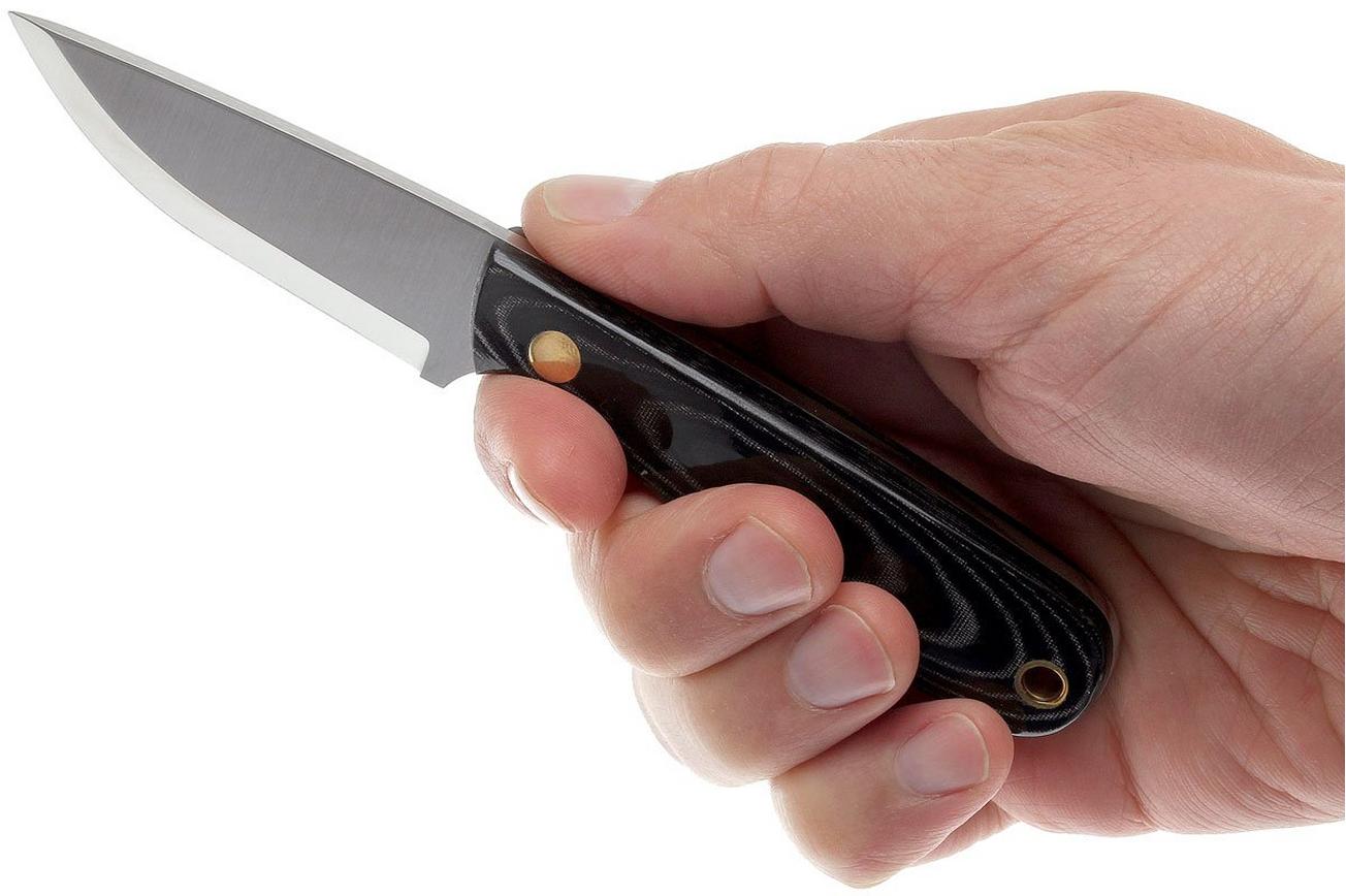 Brisa Necker 70, zwart micarta, lederen sheath 9806