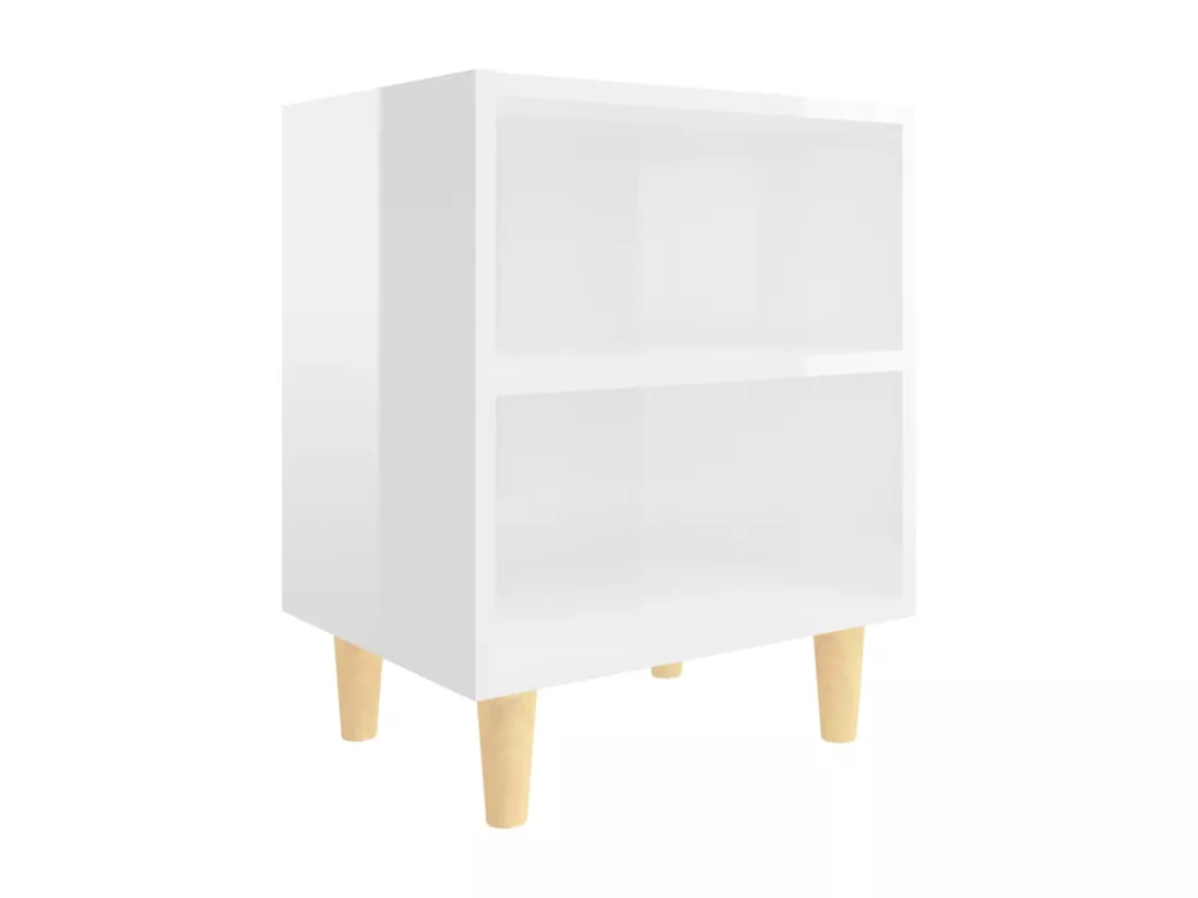 Tables de chevet pieds en bois 2 pcs Blanc brillant 40x30x50 cm