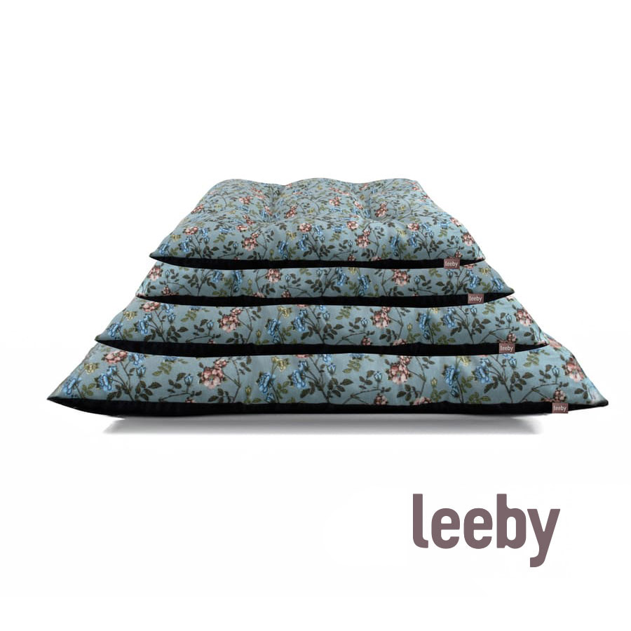 Almofada acolchoada para cães Leeby com estampa floral turquesa