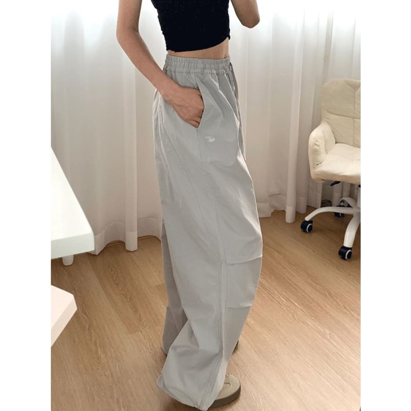 Rosesand - Hoge taille effen losse wijde joggingbroek