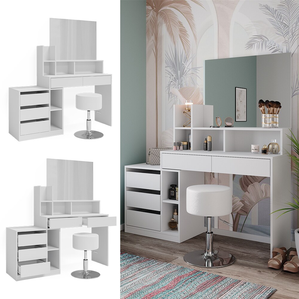 Vicco Schminktisch Anja 139,8 x 115 cm Weiß Spiegel Hocker modern Frisiertisch