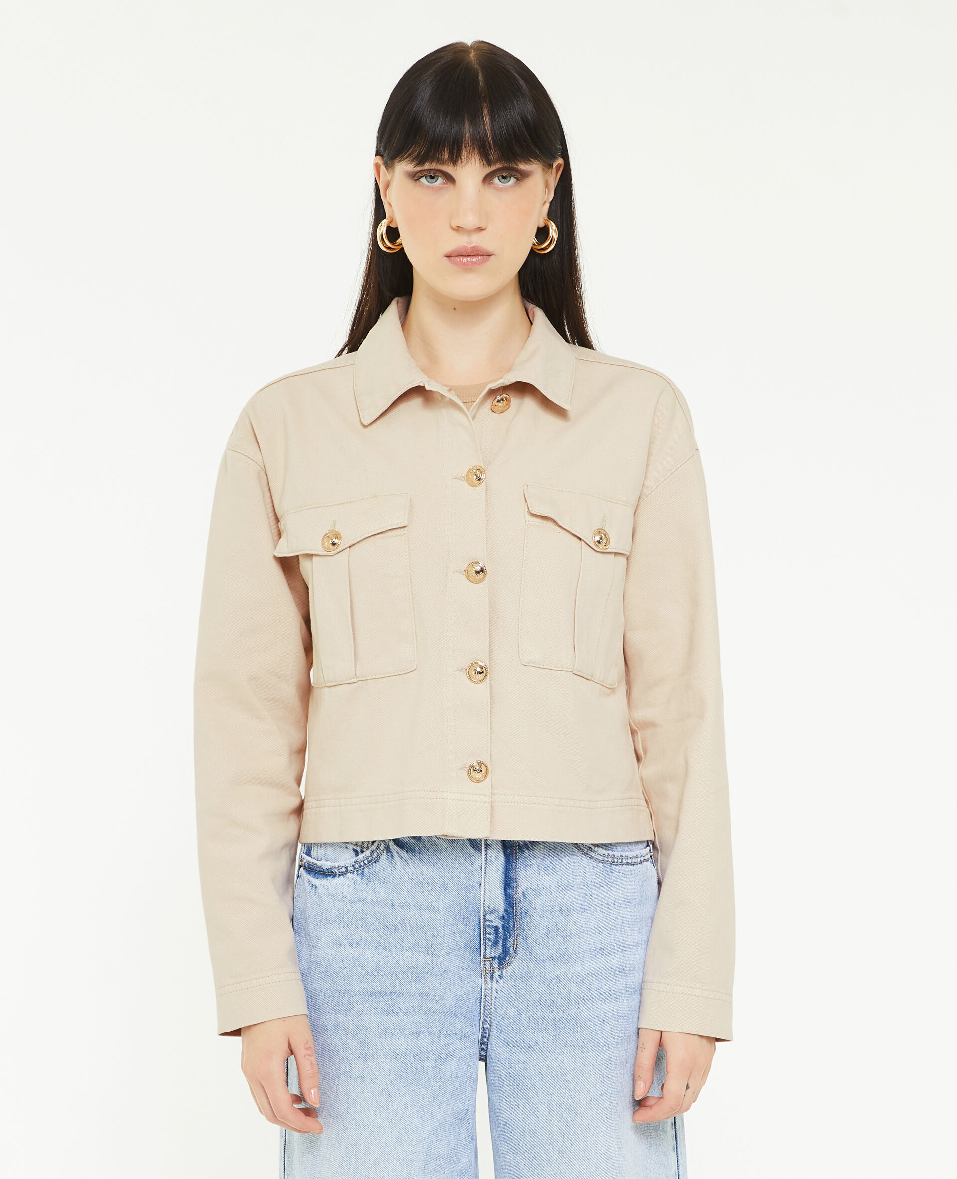 Veste courte avec boutons métalliques - Beige