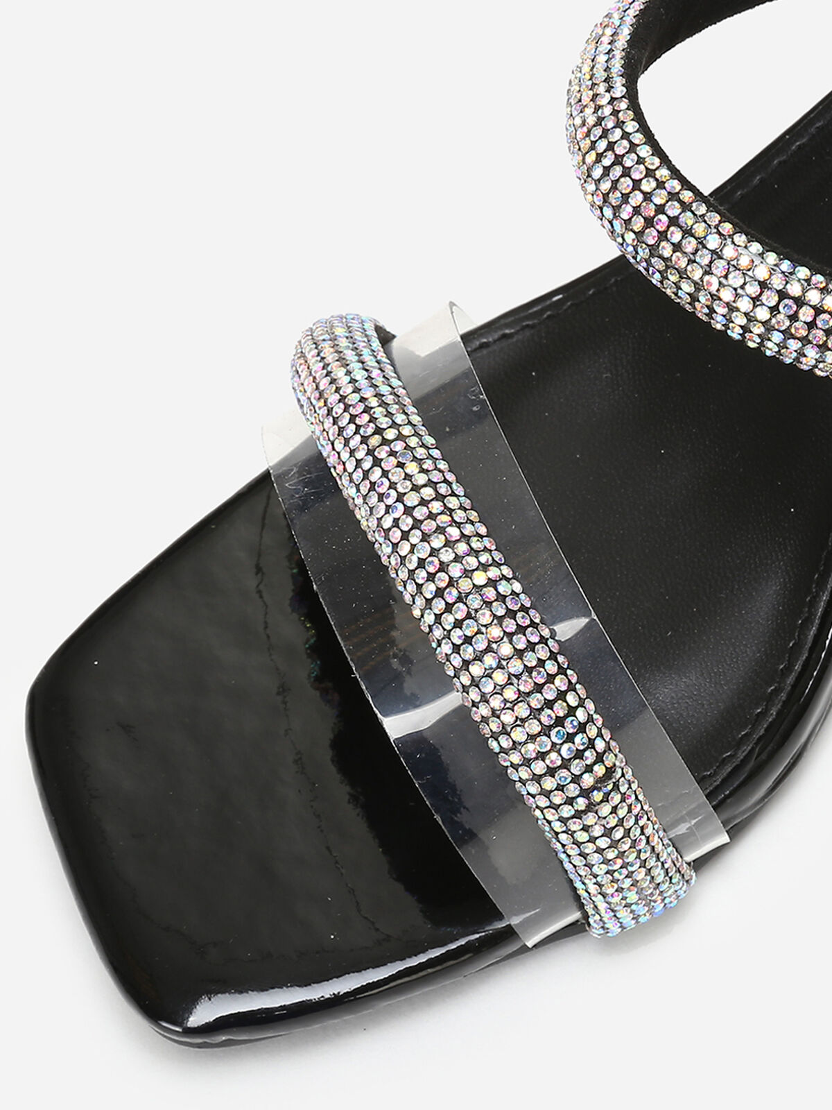 Mules à talon transparent et strass- Noir
