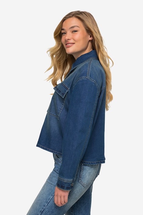 Jeansjacke, oversized, Stickerei, mit recyceltem Polyester
