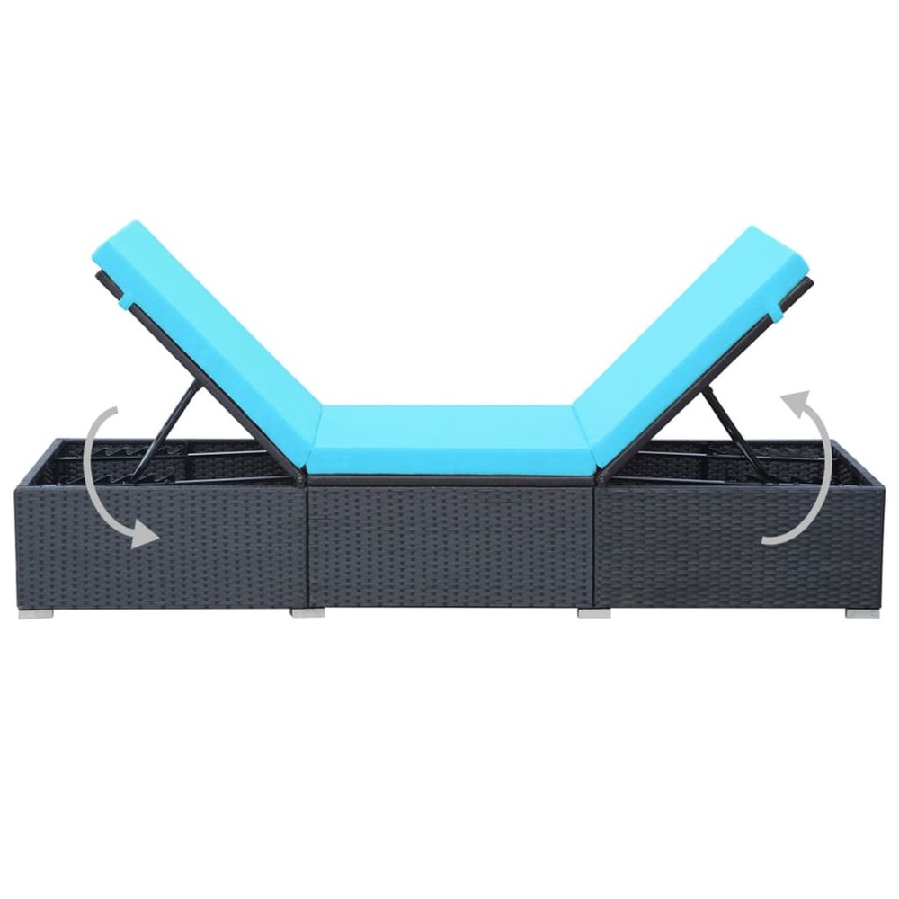 Transat chaise longue bain de soleil lit de jardin terrasse meuble d'extérieur avec coussin résine tressée noir