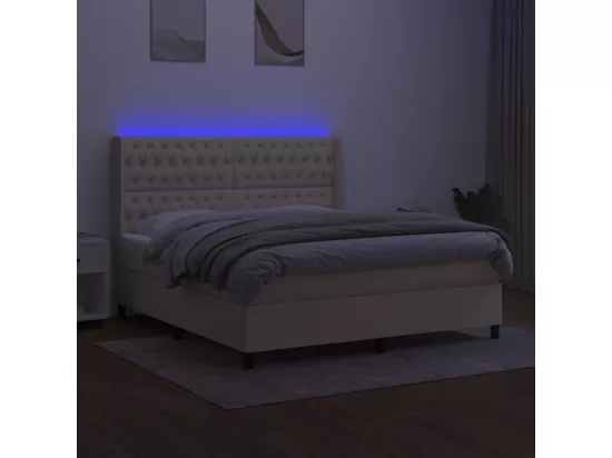 Sommier tapissier avec matelas et LED Crème 180x200 cm Tissu