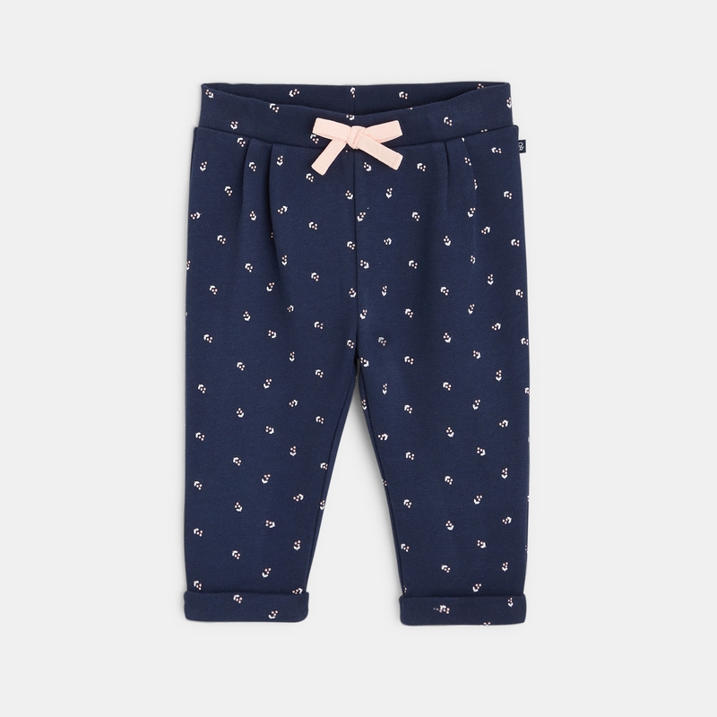 Pantalon molleton fleuri bleu bébé fille