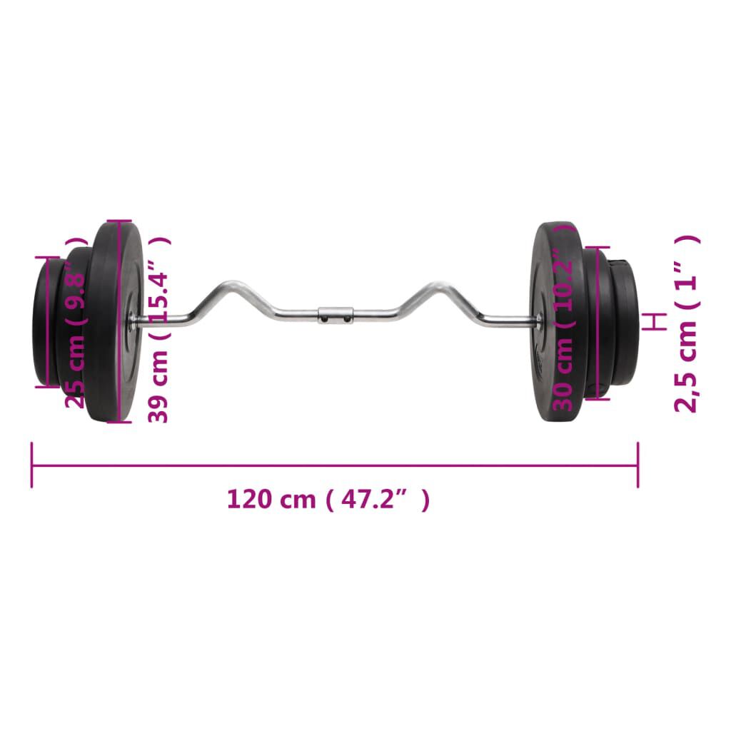 vidaXL Halterstang met gebogen stang en gewichten, 60 kg