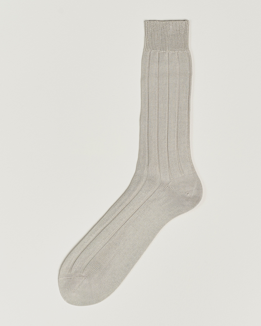 Bresciani Wide Ribbed Cotton Socks Off White