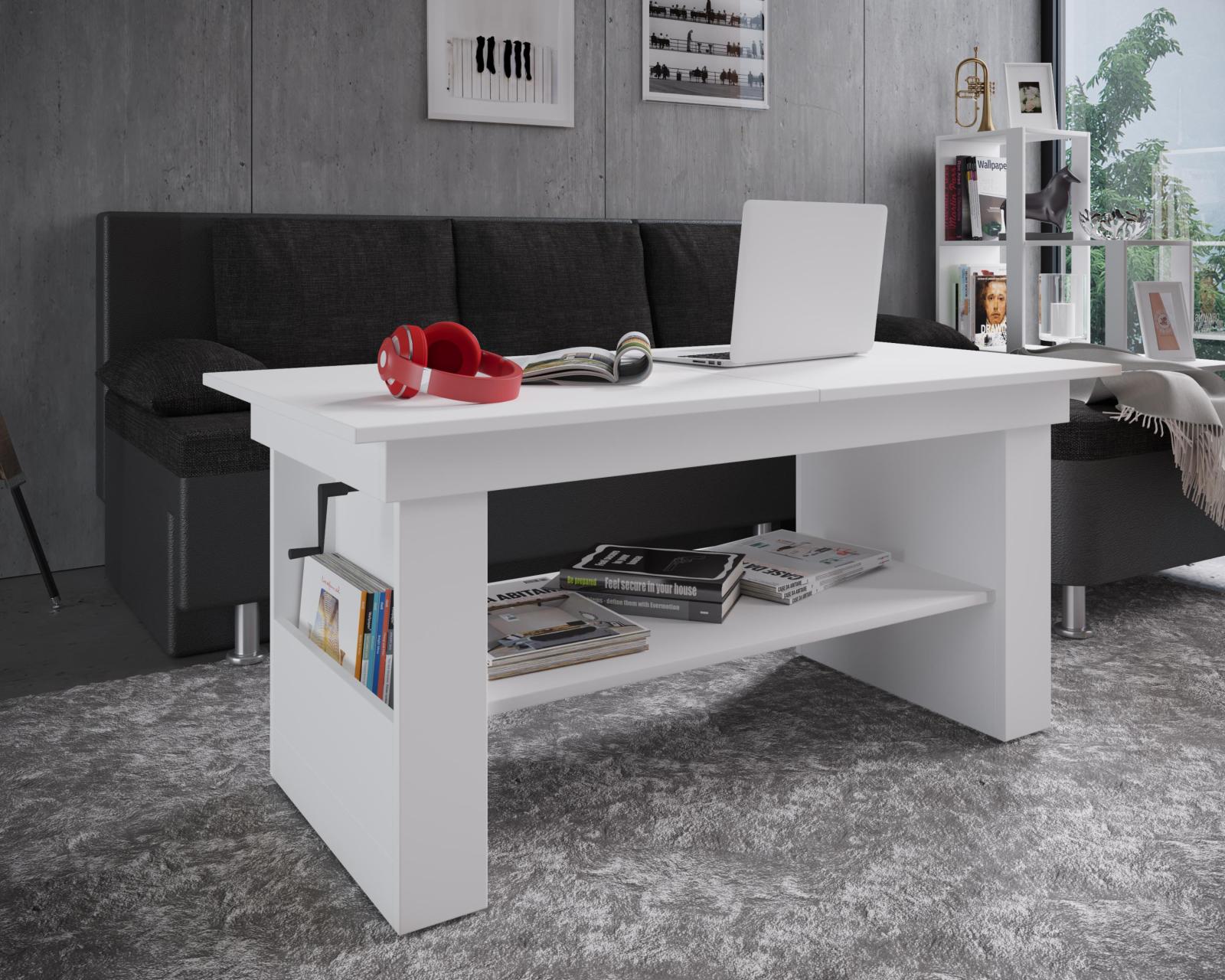 Couchtisch KOBILA - weiß - höhenverstellbar - 115 cm