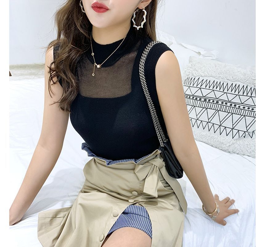Onipixiy - Tanktop met effen gebreide hals en mock neck