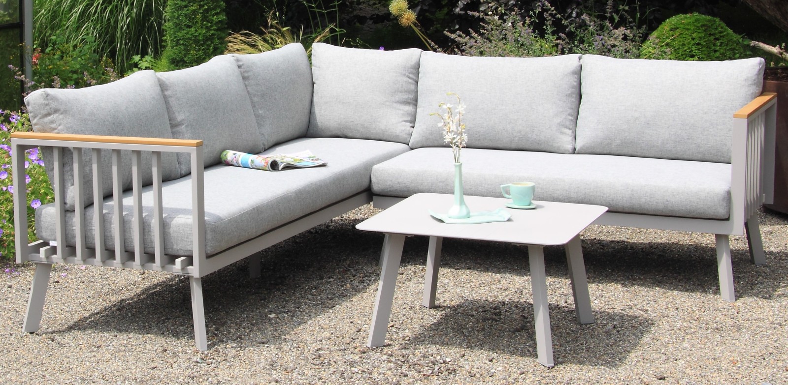 3-teilige Garten-Lounge GONDOLA - grau - inklusive Kissen