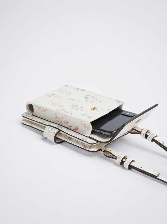 Bolsa para celular com estampa floral - Off-White