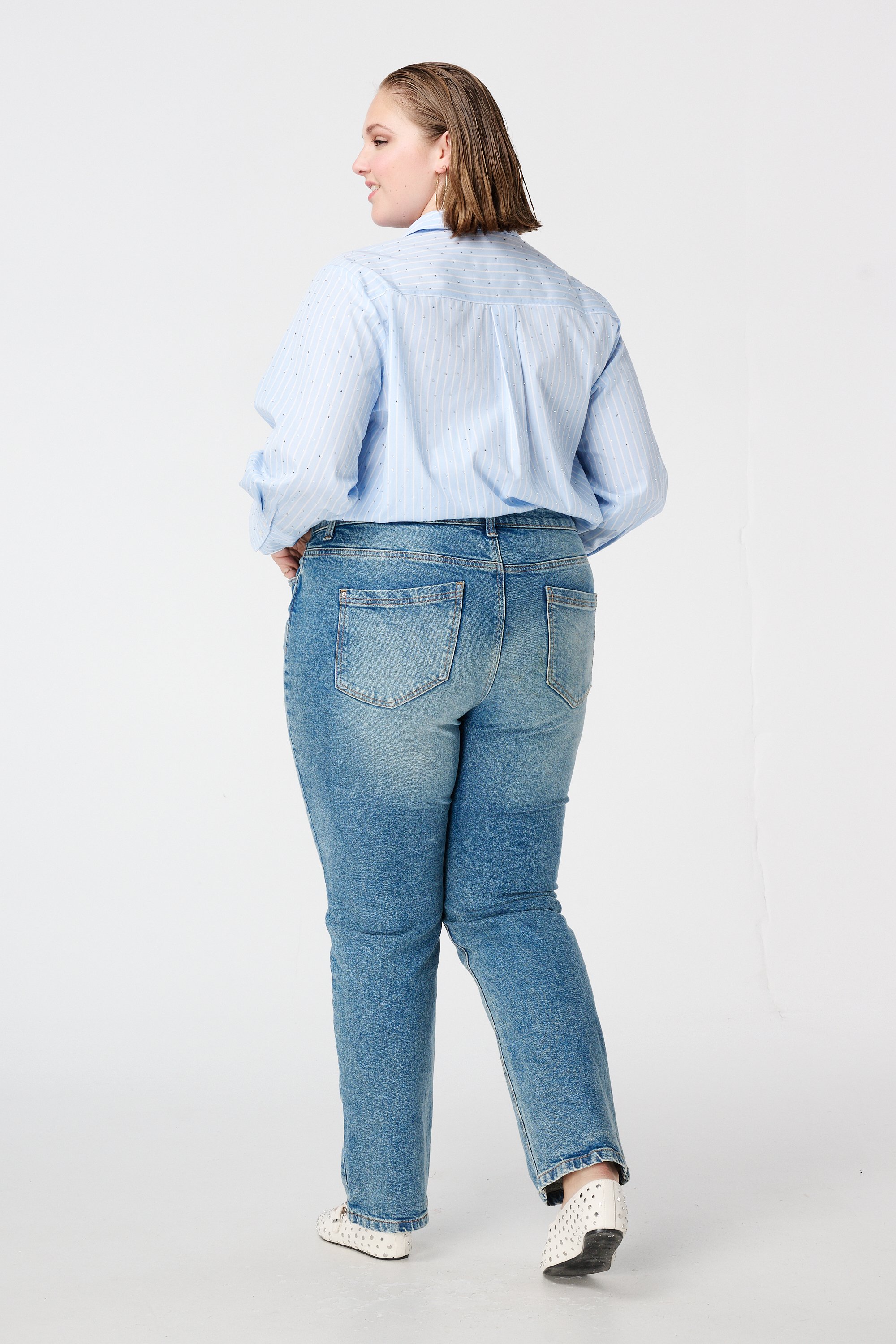 Straight leg jeans met mid waist Stonewash Denim