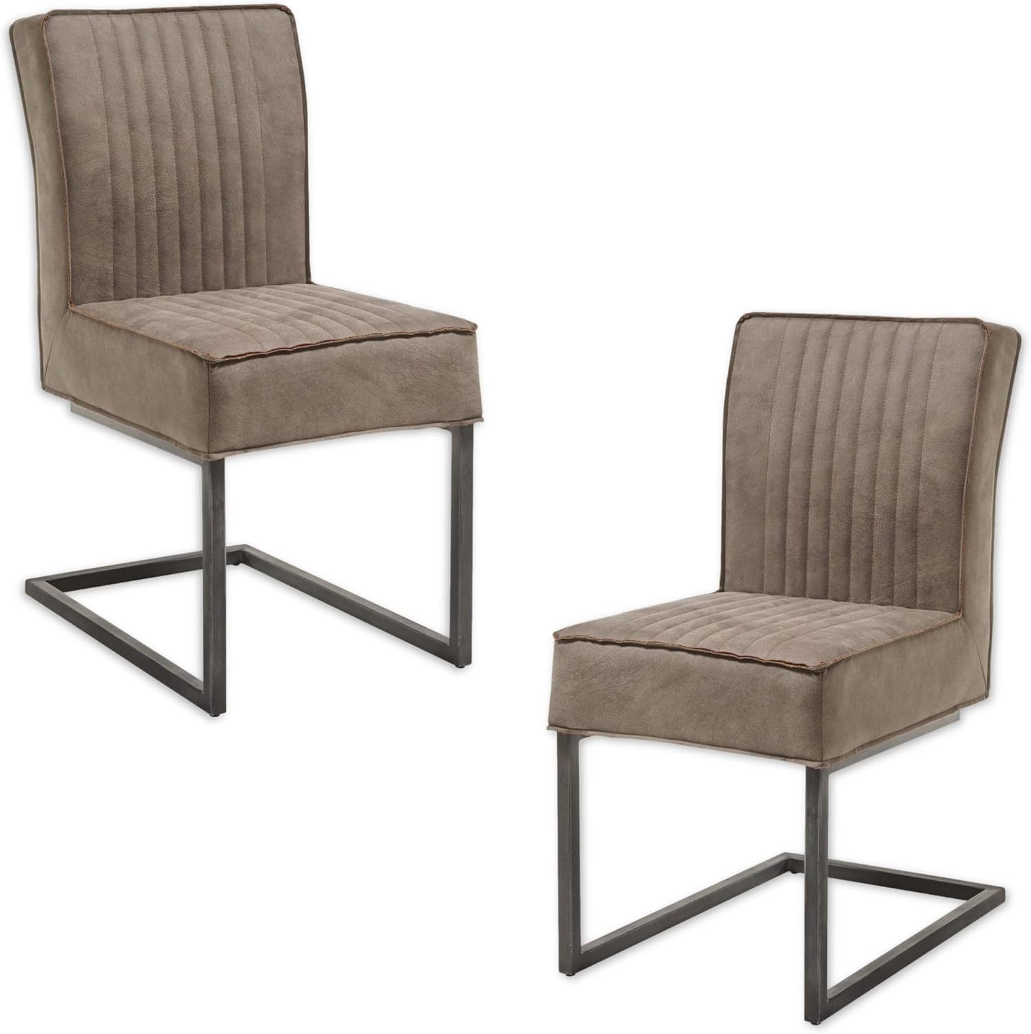 LINDA Schwingstuhl 2er Set mit schwarzem Metallgestell und Microfaser Bezug, Taupe - Bequemer Freischwinger Stuhl für Esszimmer & Küche - 47 x 92 x 70 cm (B/H/T)