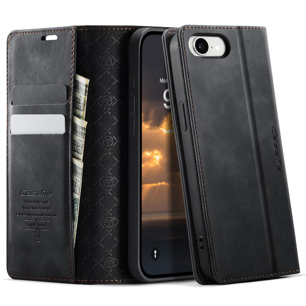iPhone 16e Leder Tasche Flip Wallet Etui mit Kartenfächern (RFID Schutz) - Schwarz