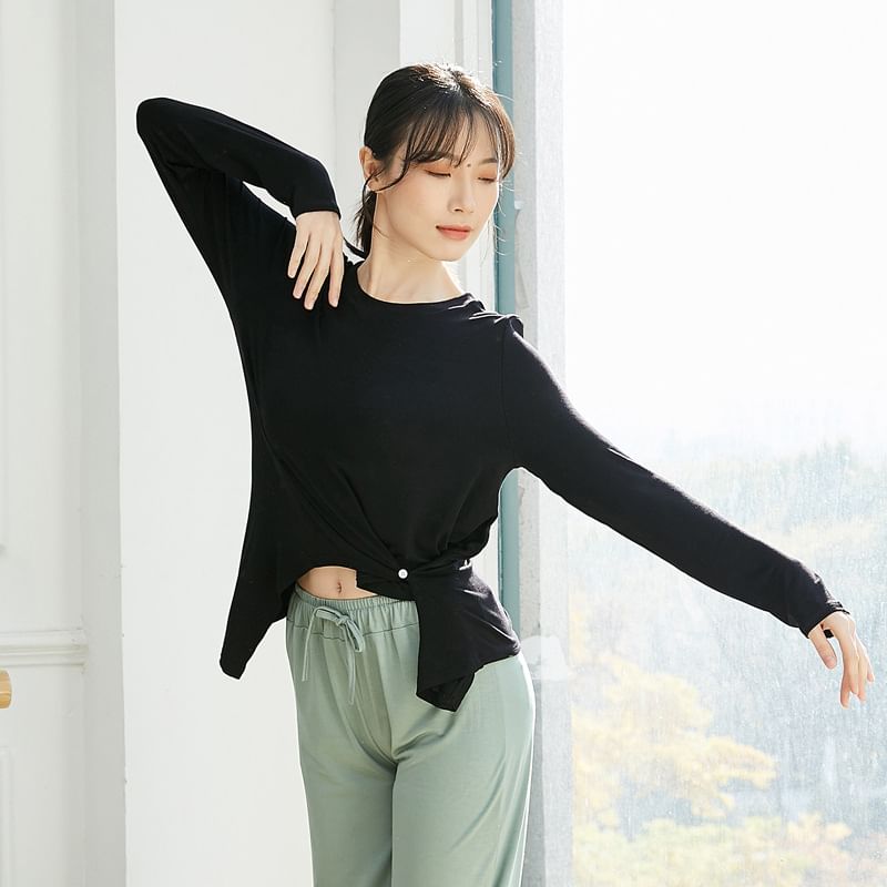 Cossita - Lange mouwen ronde hals effen asymmetrisch dans T-shirt