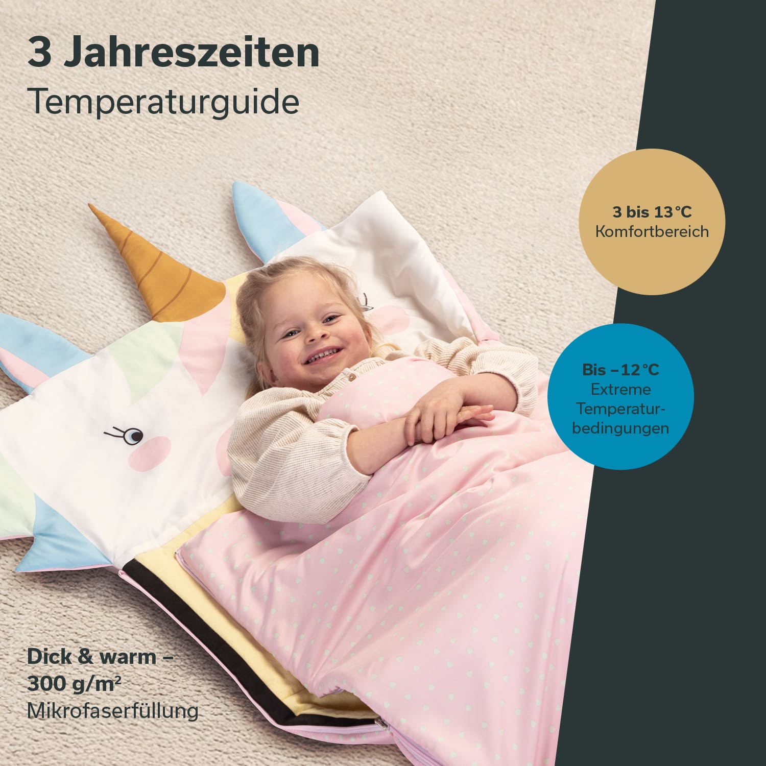 Skandika Soti rechthoekige kinder slaapzak - Eenhoorn