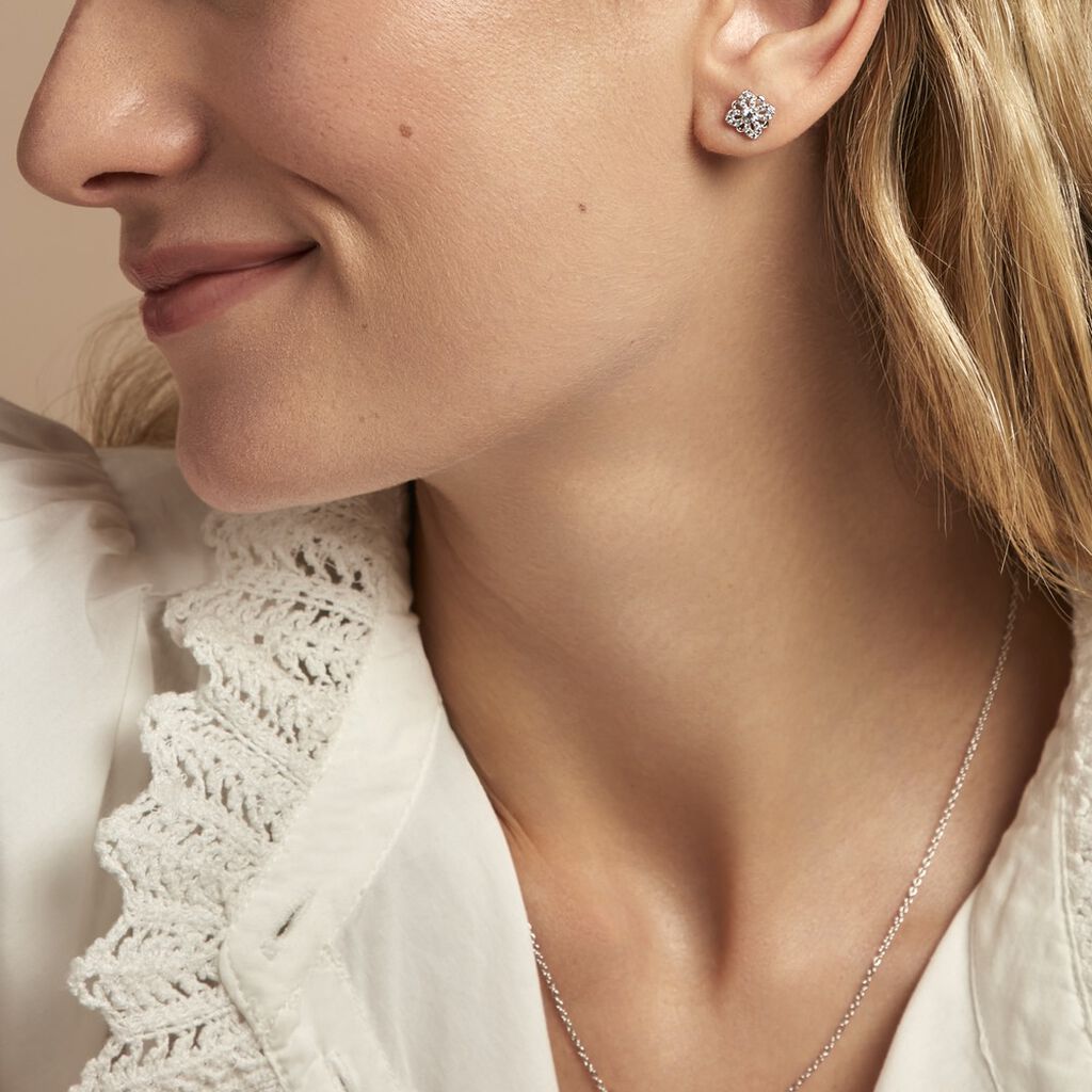 Boucles D'oreilles Puces Isia Argent Blanc Oxyde De Zirconium