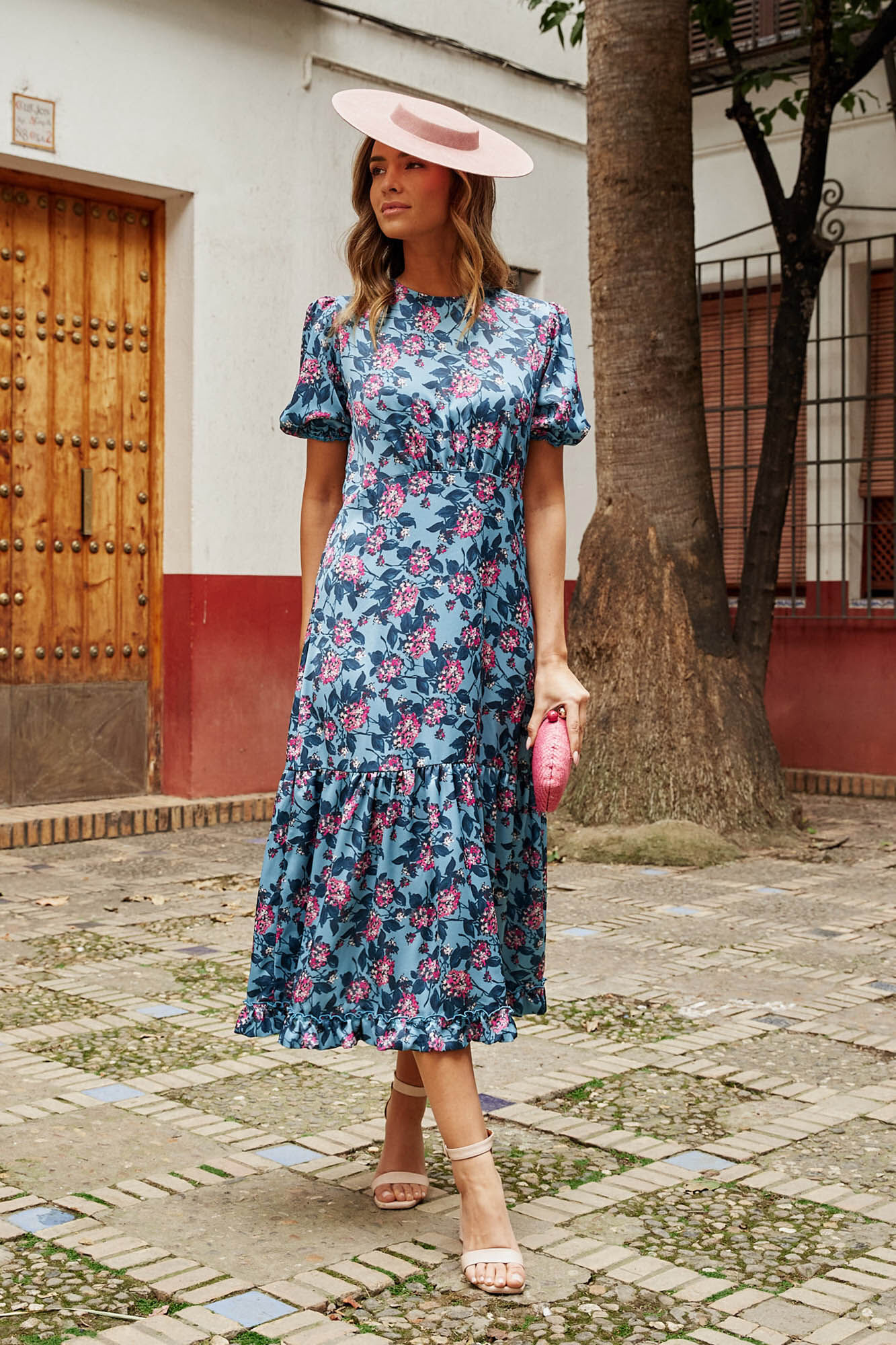 Vestido azul claro com babados - Azul