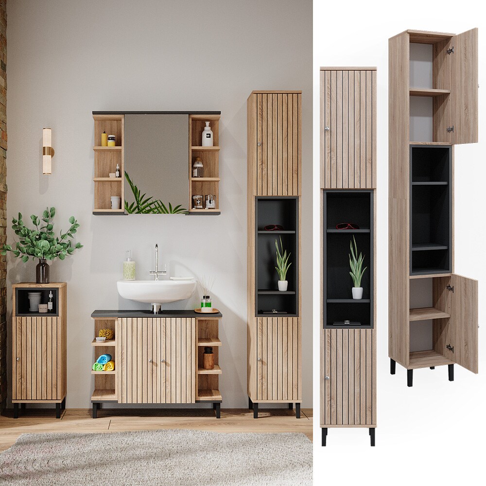 Vicco Hochschrank Aquis 30 x 190 cm, Sonoma Anthrazit, Badezimmer, modernes Design