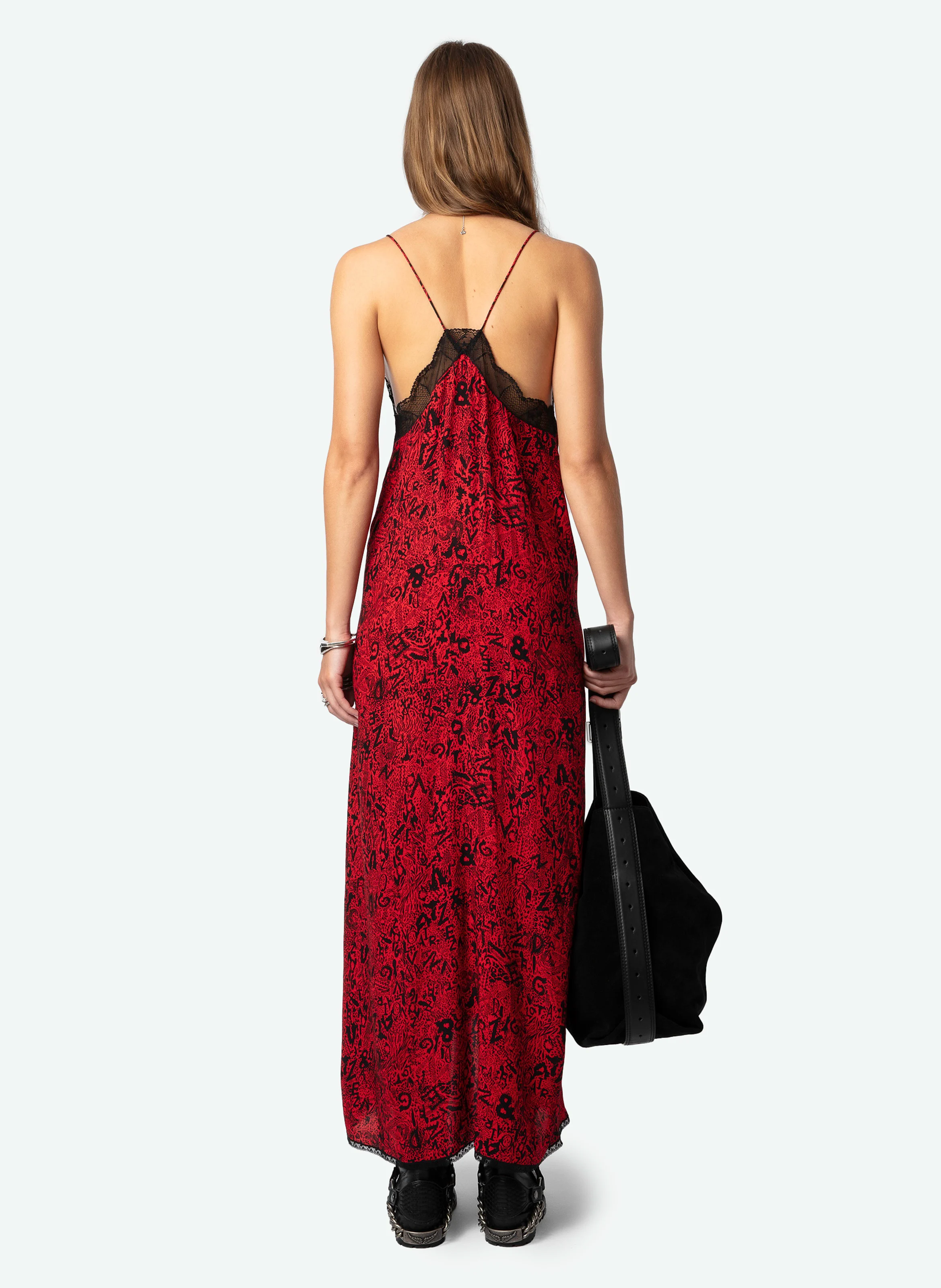 RISTY - Robe longue imprimée à dentelle | Rouge