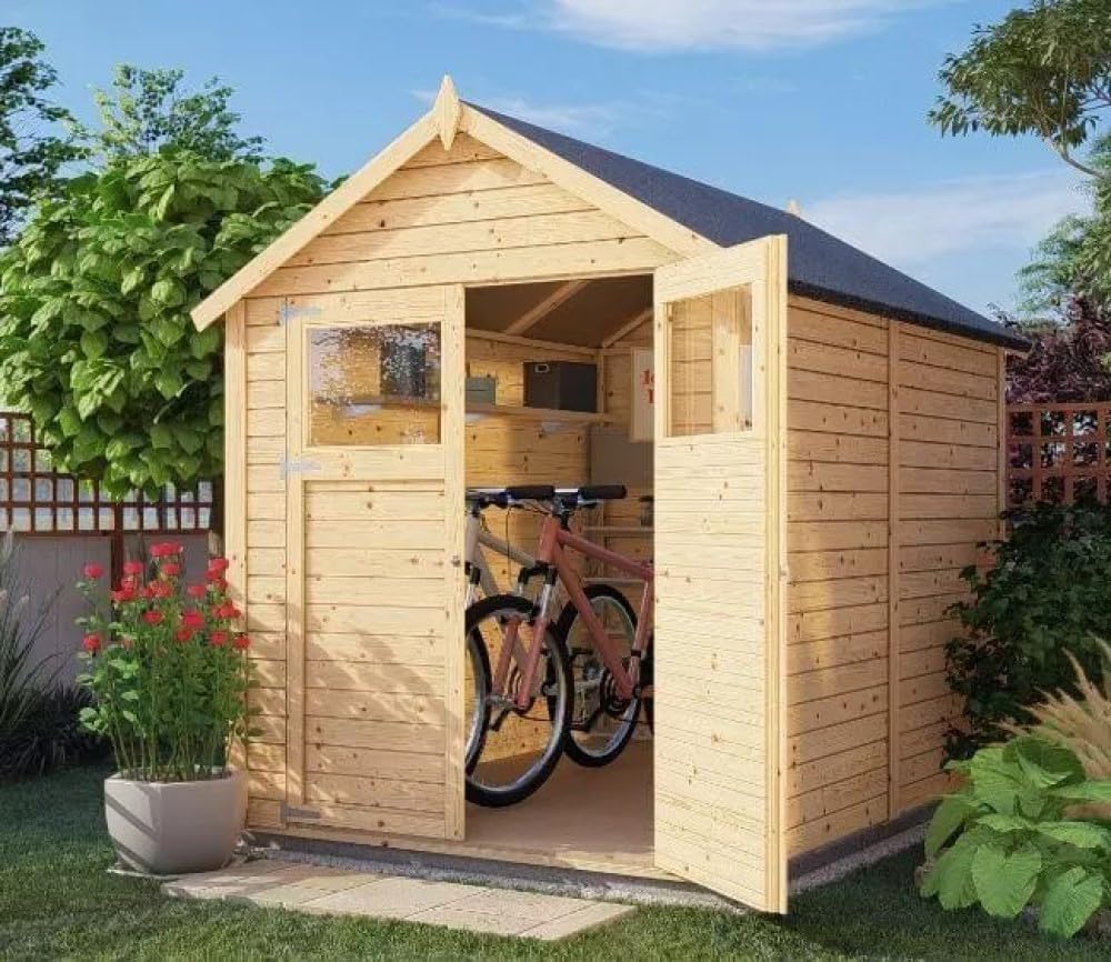 Gerätehaus Alisha aus Fichten-Holz, Gartenhaus mit 14mm Wandstärke, Holzhaus inklusive Montagematerial, Geräteschuppen Größe: 202 x 252 cm, Satteldach