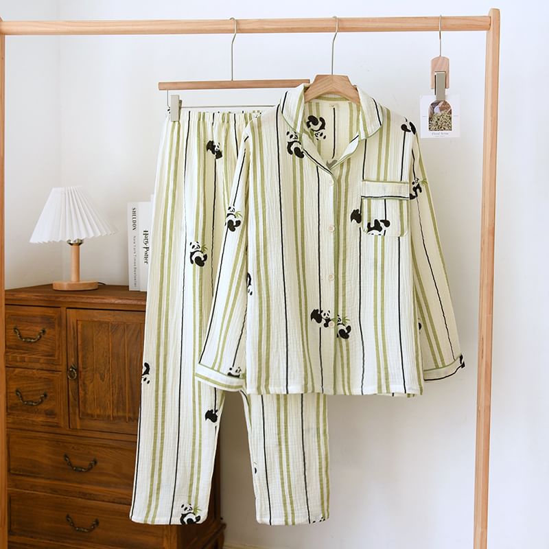MelMount - Bijpassende pyjamaset voor koppels: gestreepte top met lange mouwen + broek (verschillende ontwerpen)