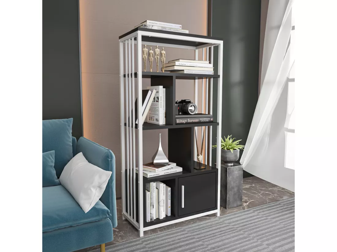 Bibliothèque en métal Valero avec placard (Blanc et Anthracite)