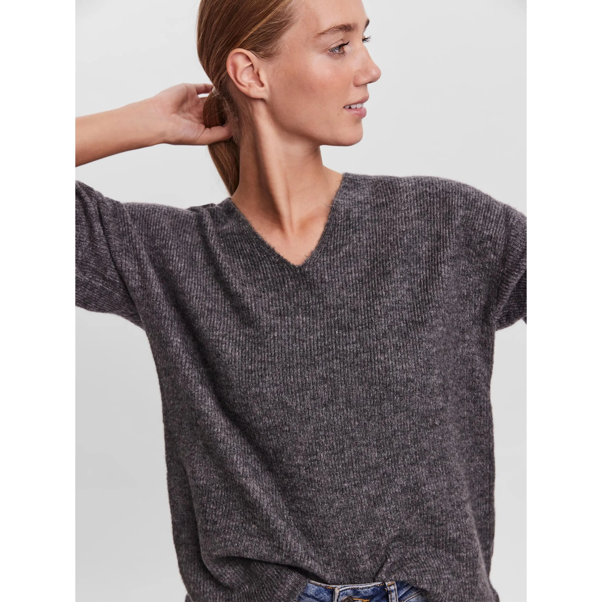 Vero Moda VMCREWLEFILE LS V-NEC Strickpullover