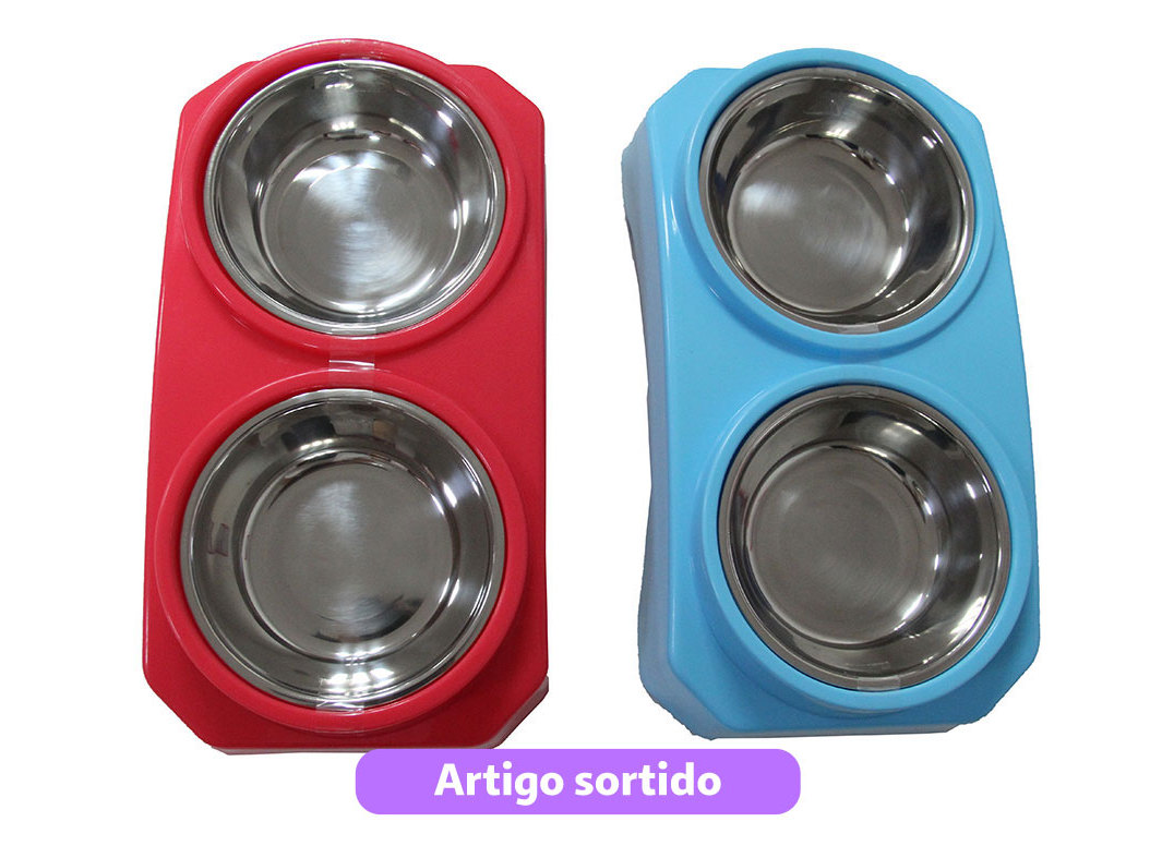 COMEDOURO DUPLO AUCHAN INOX/PP CORES SORTIDAS