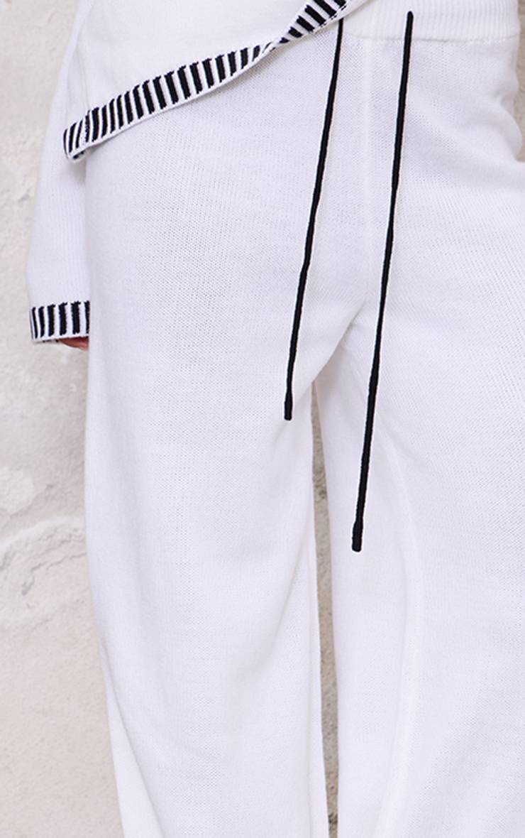 Blanc Pantalon En Maille À Taille Cordon Avec Détails De Coutures Contrastées