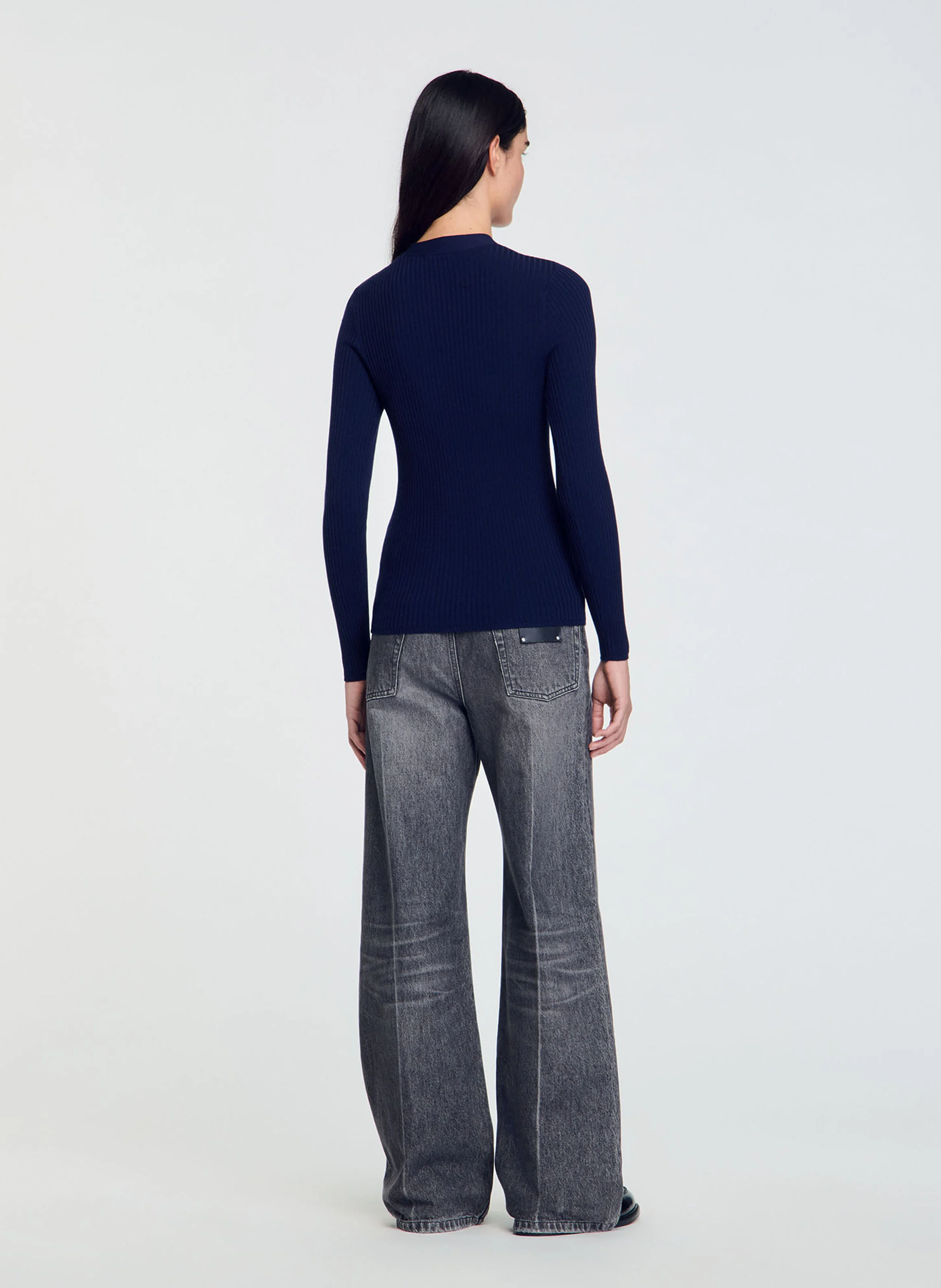 Cardigan droit encolure V en maille | Bleu